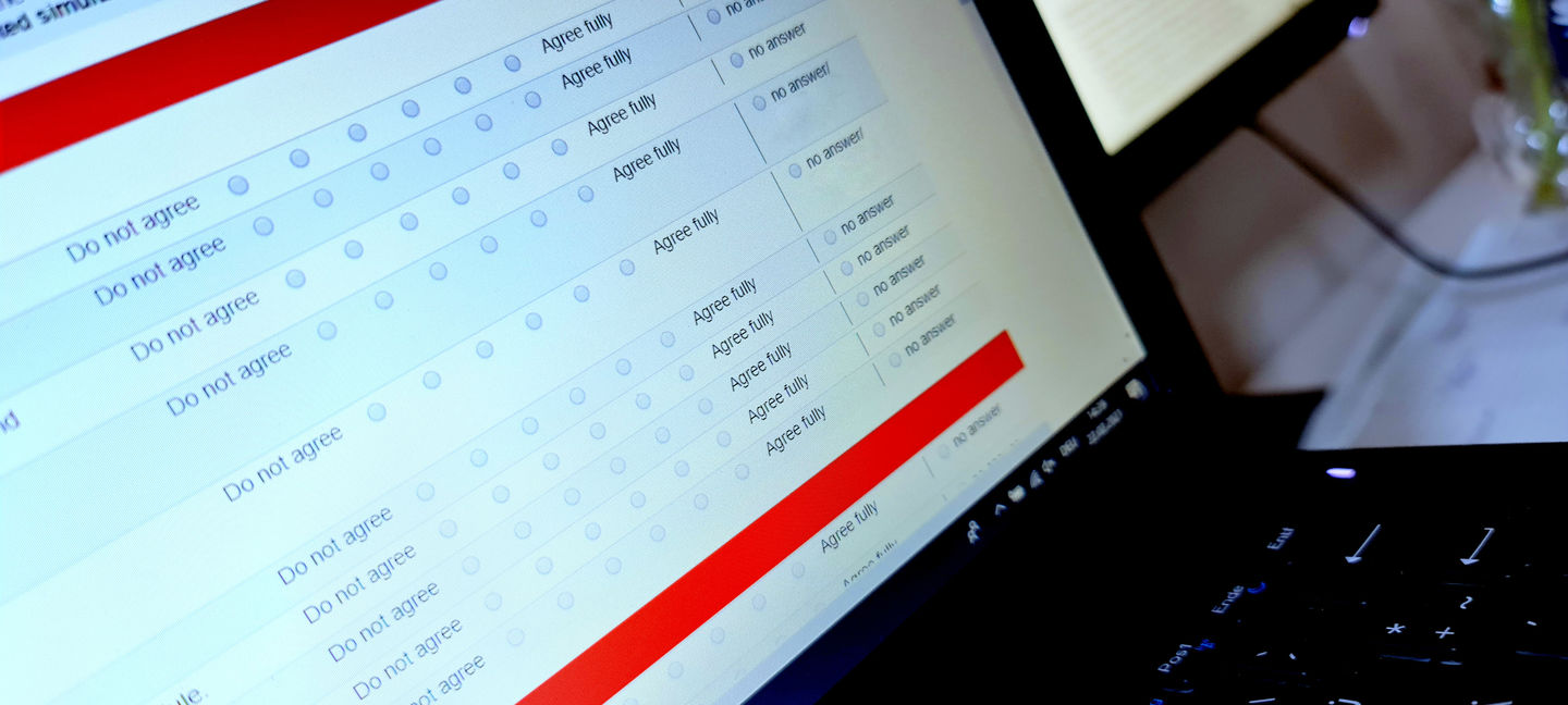 [Translate to English:] Screen of a laptop displaying an online survey.