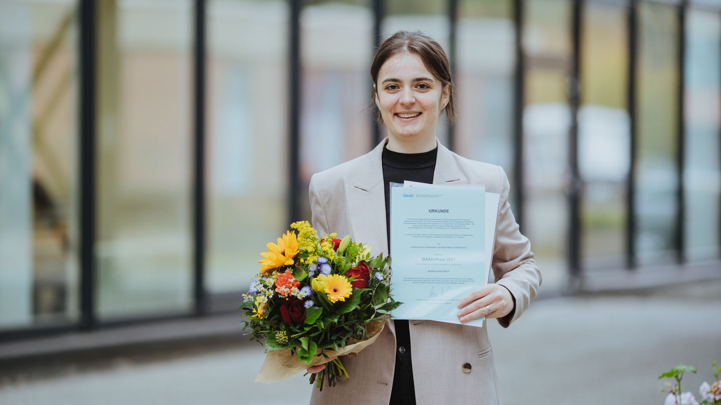 Blerta Kastrioti aus Albanien erhält in diesem Jahr den DAAD-Preis für herausragende ausländische Studierende an der HWR Berlin Foto: Oana Popa-Costea