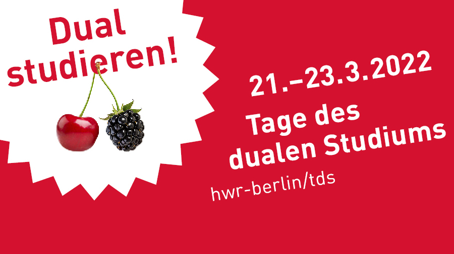 Das duale Studium verknüpft Hochschulstudium und betriebliche Praxis. Vom 21. bis 23. März 2022 lädt die Hochschule für Wirtschaft und Recht Berlin zur Online-Messe Duales Studium. 70 Partnerunternehmen und Institutionen des Öffentlichen Dienstes ste Das duale Studium verknüpft Hochschulstudium und betriebliche Praxis. Vom 21. bis 23. März 2022 lädt die Hochschule für Wirtschaft und Recht Berlin zur Online-Messe Duales Studium. 70 Partnerunternehmen und Institutionen des Öffentlichen Dienstes stellen sich vor. Foto: HWR Berlin